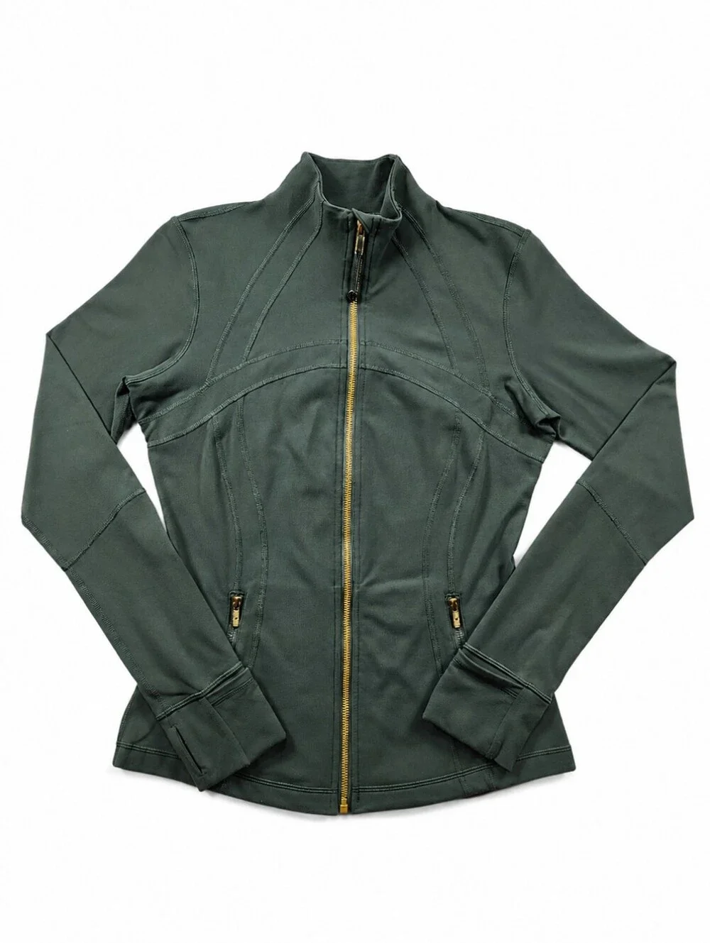 Lululemon Define Jacket Luon Green Gold Zip Thumbholes Size 8